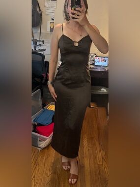 Camila Coelho Brown Satin Bustier Midi Dress small